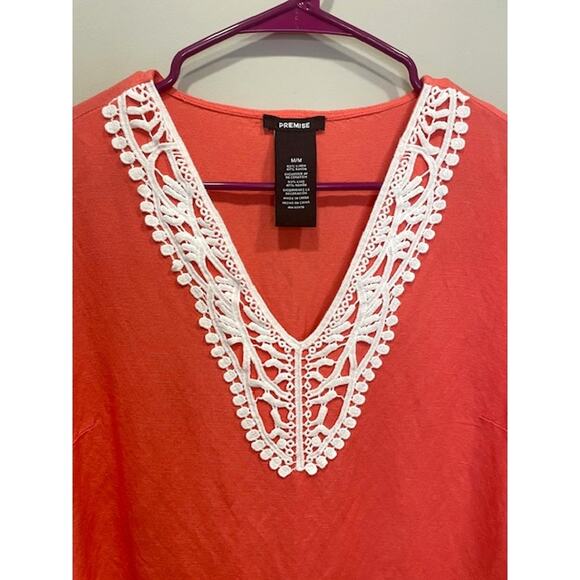 Premise Coral Embroidered Linen Blend 3/4 Sleeve Pullover Top Size M - Picture 4 of 7
